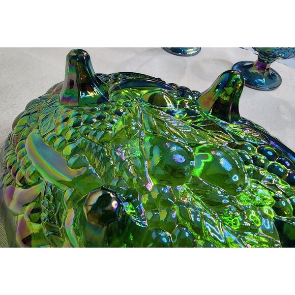 Indiana Glass Green Carnival Glass Serving Bowl – Iridescent – 1960s–1970s – 12¼ - Picture 6 of 10